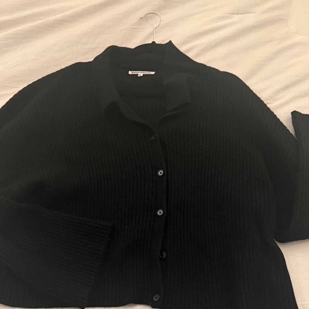 Reformation Fantino Cropped Classic Black Cardigan